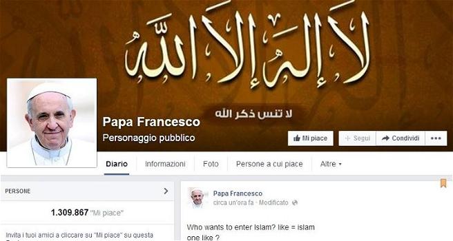 Una pagina facebook di Papa Francesco è stata hackerata