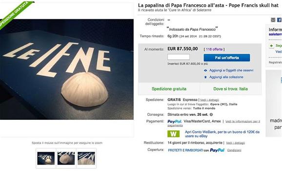 La papalina del Papa su eBay per beneficenza