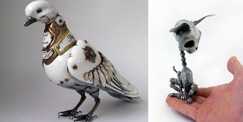 Ecco alcune statue di animali realizzate con componenti di vecchie auto, orologi o dispositivi elettronici