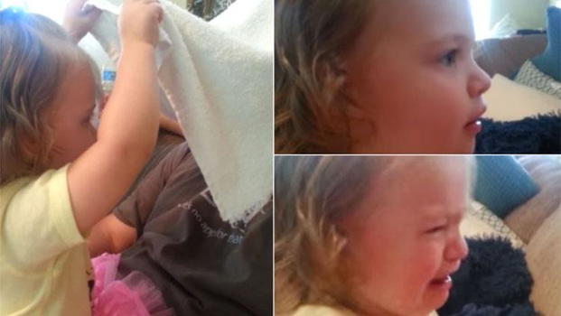 Bimba gioca con il papà a fare cucù. Ecco perchè scoppia a piangere