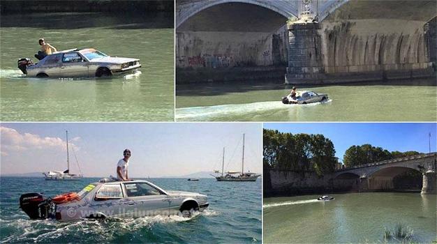 Roma: giovane naviga sul Tevere con una Maserati galleggiante