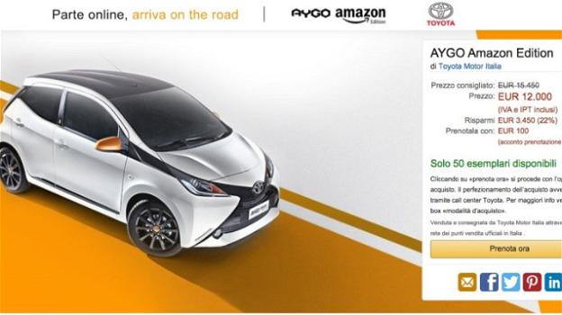 Amazon diventa una concessionaria auto con l’offerta della Toyota Aygo