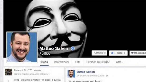 Anonymous defaccia il profilo Facebook di Matteo Salvini