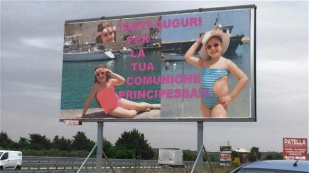 Bari: foto della comunione della figlia su manifesto sulla statale