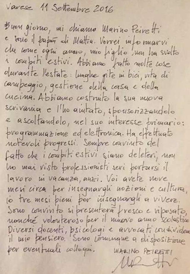 Ecco la lettera completa del sig. Marino Peiretti
