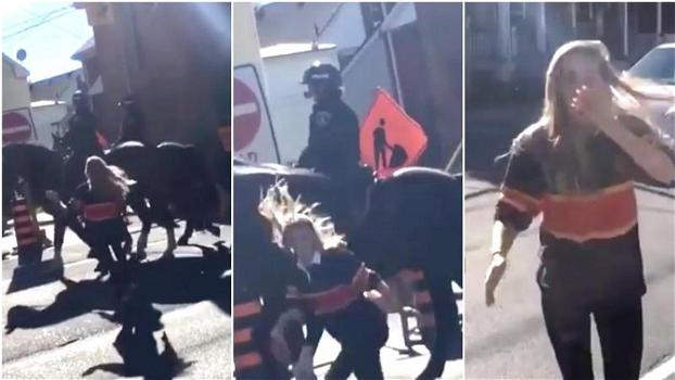 Donna colpisce il cavallo della polizia. Ecco cosa succede dopo