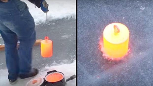 Ecco cosa succede quando si immergono 20 kg di acciaio rovente in un lago ghiacciato