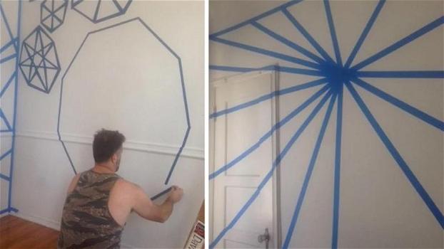 Attaccano del nastro adesivo alle pareti e poi pitturano. Quando lo rimuovono, l’effetto è meraviglioso!