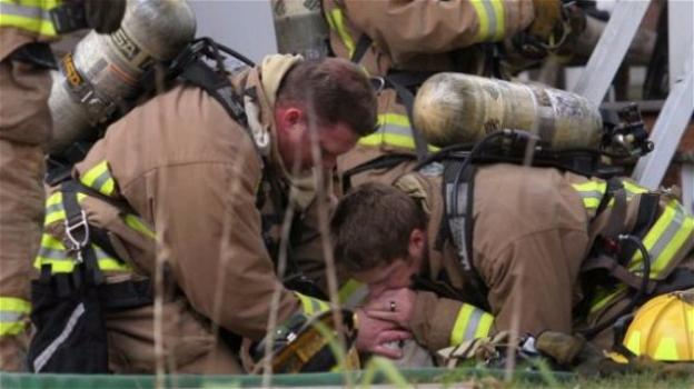 I pompieri americani rianimano un cane in una casa incendiata