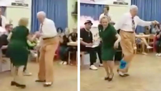 Una coppia di anziani inizia a ballare il “boogie woogie”. La loro performance sbalordisce tutti