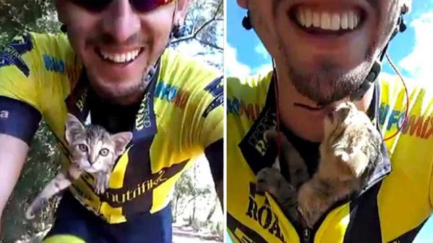Il ciclista trova un gattino sulla strada. Quello che fa per il micio vi farà sciogliere il cuore