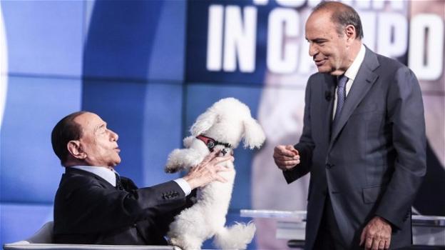 Berlusconi a "Porta a Porta" con la controfigura indisciplinata di Dudù