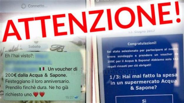 Truffa su WhatsApp: ora tocca ai finti coupon "Acqua e Sapone" da 200 euro