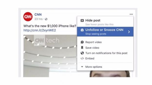 Facebook sperimenta un tasto "Snooze" per silenziare temporaneamente le fonti moleste