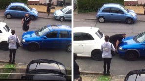 Un’auto parcheggiata male gli impedisce di uscire dal garage. La reazione dell’uomo è epica!
