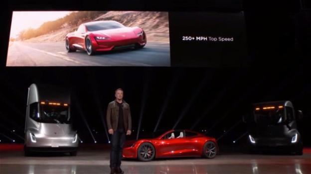 Tesla Motors, presentato l’autoarticolato Tesla Semi, e la sportivissima (402 km/h) Roadster 2