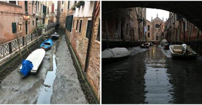 Ecco come appaiono i famosi canali di Venezia senza acqua