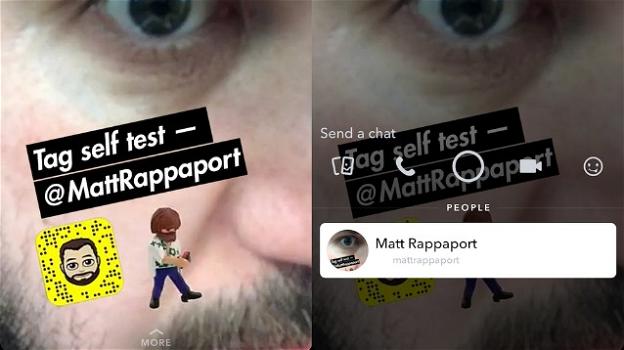 Snapchat sperimenta i tag agli altrui profili nelle proprie Storie