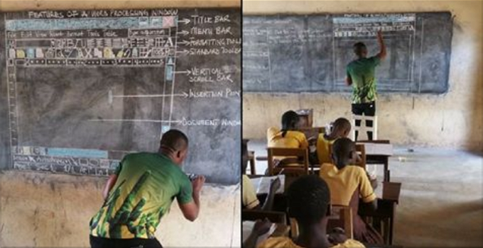 Un insegnante del Ghana insegna Word disegnandolo alla lavagna e subito diventa virale