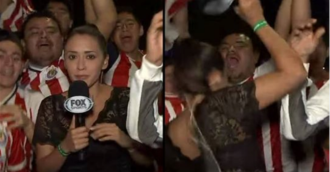 Giornalista colpisce tifoso con il microfono dopo essere stata palpeggiata