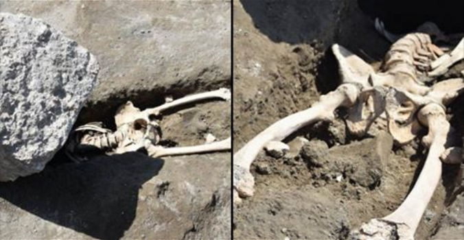 Straziante scoperta a Pompei: rinvenuto scheletro di un uomo schiacciato da un blocco di pietra