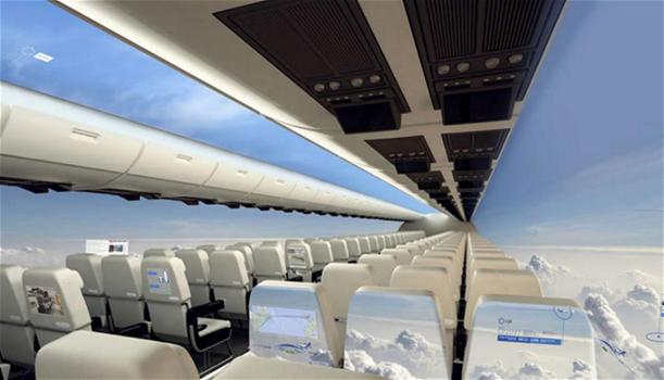 Gli aerei senza finestrini potrebbero diventare realtà, daranno ai passeggeri una vista panoramica del cielo
