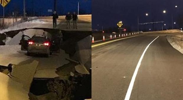 Alaska, il terremoto di magnitudo 7.0 distrugge la strada: ricostruita in soli 4 giorni