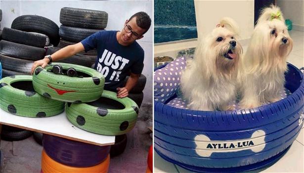 Un ragazzo di 22 anni trasforma vecchi pneumatici in comode cucce per animali