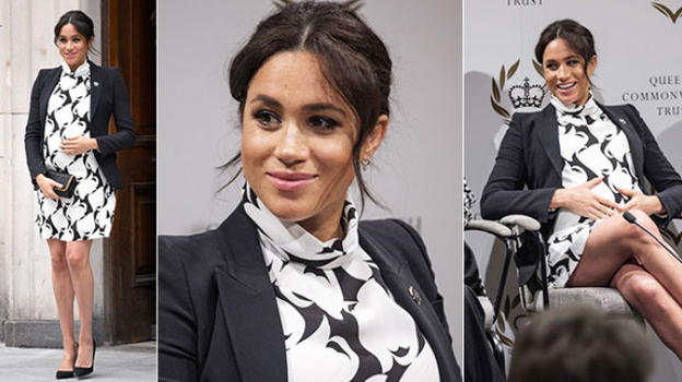 Meghan Markle incinta fotografata con un miniabito troppo corto e spettinata