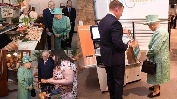 La regina Elisabetta si informa sulla sicurezza del pagamento self-service al supermercato