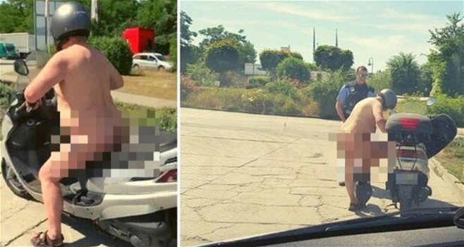 Fermato completamente nudo in scooter dalla polizia: “Fa troppo caldo”
