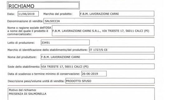 Allarme salmonella, salsicce ritirate dal mercato: il lotto contaminato dal batterio