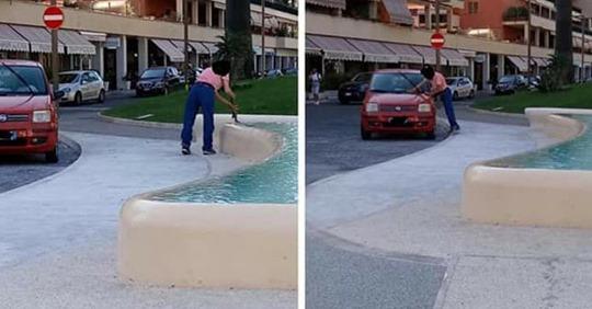 Sorrento, la nuova fontana in piazza usata come autolavaggio