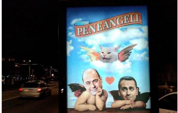La nuova opera del “banksy torinese”: protagonisti Zingaretti, Di Maio e il gatto “schifomadò”