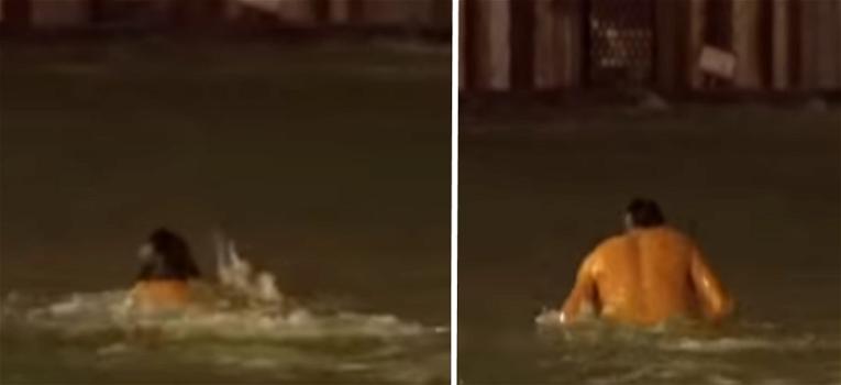 Venezia è sommersa dall’acqua e un ragazzo si mette a nuotare in piazza San Marco