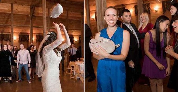Matrimonio: la sposa lancia il gatto di peluche al posto del bouquet