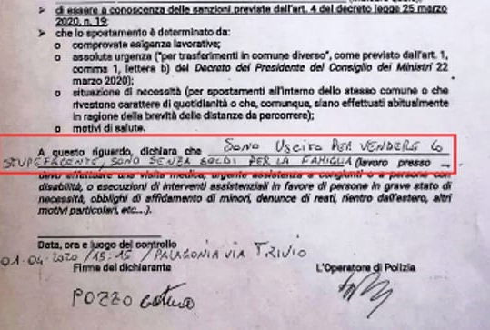Catania: scrive sulla certificazione “sono uscito per vendere droga”