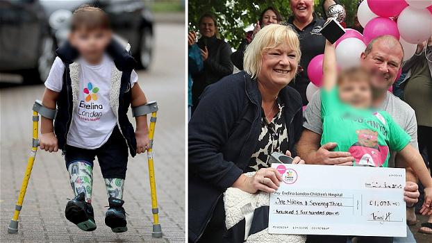 Bimbo di 5 anni senza gambe cammina per 10 km e raccoglie 1 milione per medici e infermieri