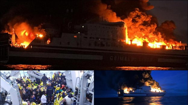 Corfù, sono 11 le persone disperse nell’incendio del traghetto diretto a Brindisi