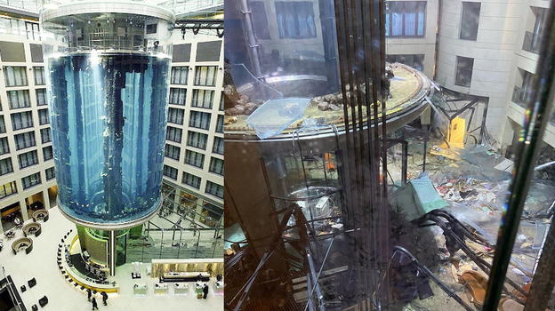 Berlino: esplode l’enorme acquario AquaDom, 2 feriti e 1.500 pesci morti. "Poteva essere una strage"