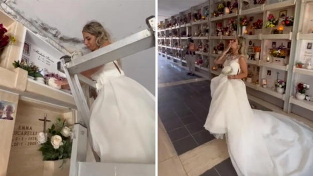 Si sposa e poi corre dalla nonna al cimitero: "Ti ho portato il mio bouquet"
