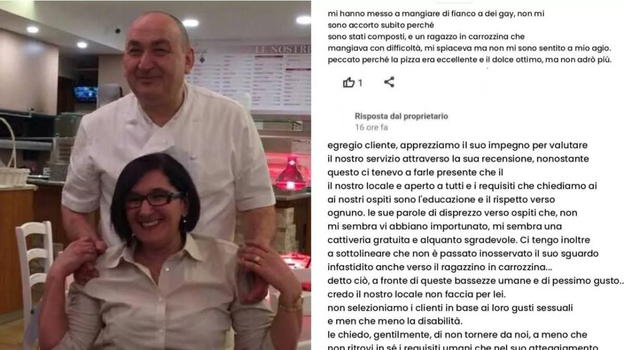 Cliente scrive recensione alla pizzeria: "Io al tavolo vicino a omosessuali e disabili, ero a disagio"