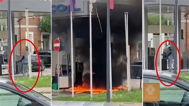Ravenna, follia al distributore: spruzza a terra benzina, poi dà fuoco a tutto