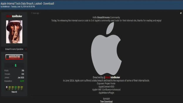 Violazione di Apple: IntelBroker ruba codice sorgente interno, sollevando preoccupazioni sulla sicurezza aziendale