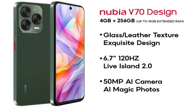 Nubia V70 Design: eleganza e funzionalità con retro in pelle vegana e display HD+