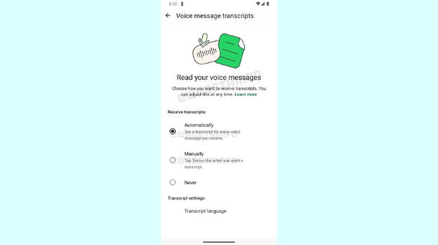 WhatsApp beta 2.25.4.15 per Android: in arrivo più opzioni per la trascrizione dei messaggi vocali