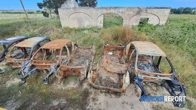 Brindisi, scoperto un cimitero di carcasse auto vicino a un canale: rimossi i primi rottami