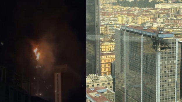 Incendio al Centro Direzionale di Napoli: due piani coinvolti, nessun contuso ma tanta paura e danni rilevanti
