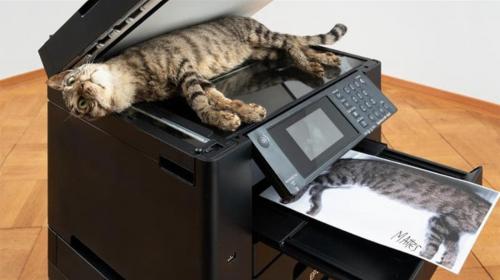 Esposto in un museo un gatto chiuso in una fotocopiatrice