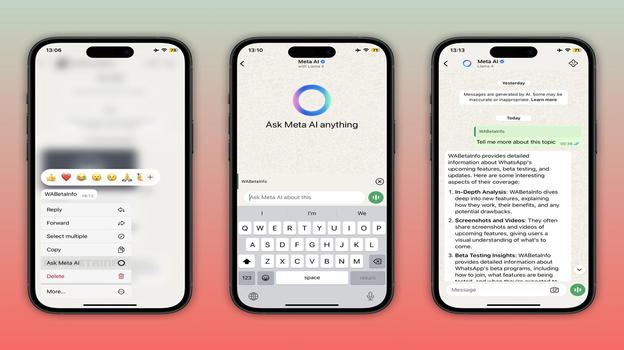 WhatsApp beta per iOS 25.26.10.71: arriva “Ask Meta AI” per interagire con i messaggi